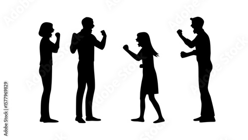 Angry Aggressive Body Language Silhouettes Clenched Fists Arguing PNG Transparent Background