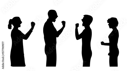 Angry Aggressive Body Language Silhouettes Clenched Fists Arguing PNG Transparent Background