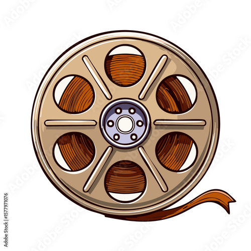 Vintage Film Reel with Brown Ribbon for Classic Movie Memories and Theatrical Arts