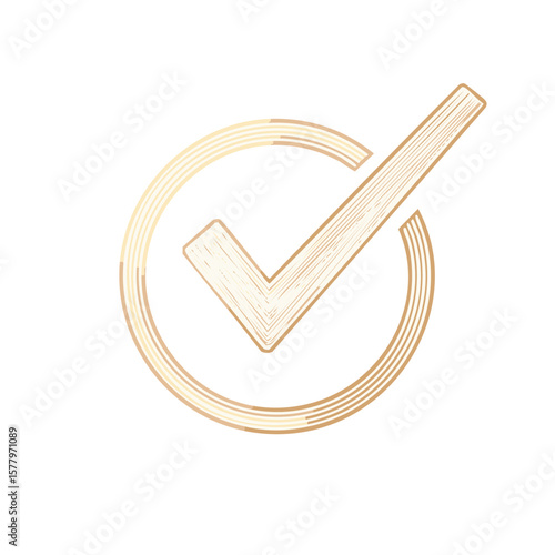 Golden Circular Check Mark Illustration Depicting Approval Acceptance and Positive Feedback