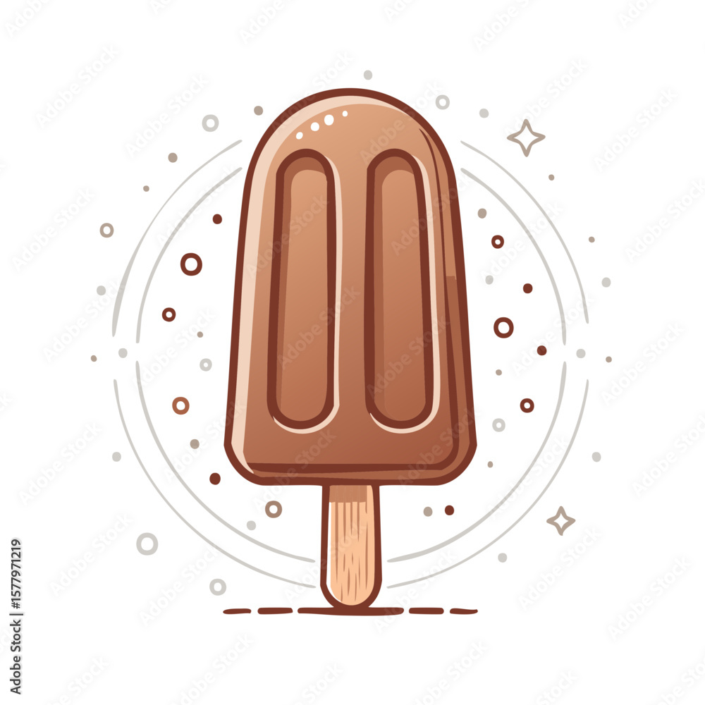 Obraz premium Chocolate popsicle vector illustration, summer sweet food dessert, fun circle design.