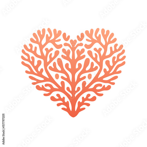 Heart-Shaped Coral Branch: Romantic Marine Life Design, Ocean Conservation Symbol, and Sea Wildlife Icon