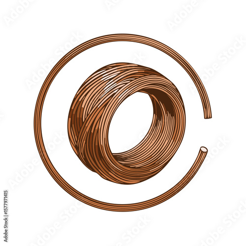 Sketch Illustration of a Rolled Copper Wire, Electrical Conductor Material