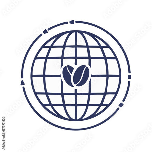 Global Coffee Trade Symbol with Globe and Beans, International Coffee Business Logo