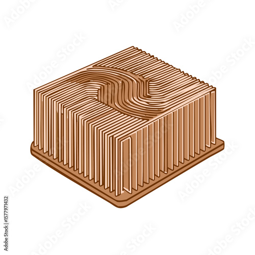 Isometric Illustration of a Brown Metal Heat Sink with a Swirl Design for Cooling Electronic Components