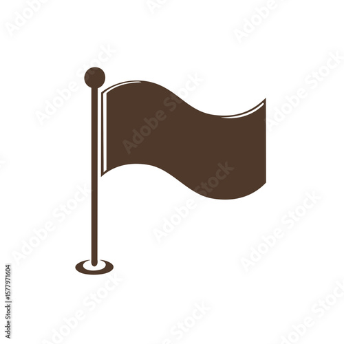 Simple brown flag vector illustration waving in the wind on a flagpole icon for design layouts or presentation templates