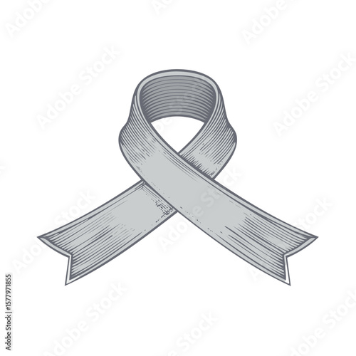 Monochrome Grey Awareness Ribbon Illustration Depicting Support and Solidarity