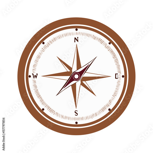 Antique Brown Compass Rose Emblem Design Guiding Towards North, South, East, and West for Direction and Navigation