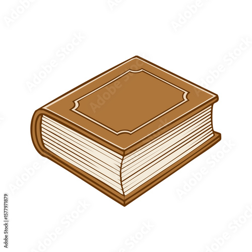 Aged Book Cartoon Style, Reading Material, Stack of Pages with Brown Cover, Publication