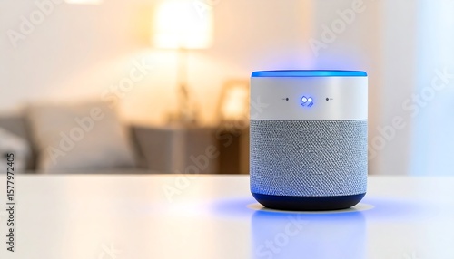 Smart speaker on white table in home