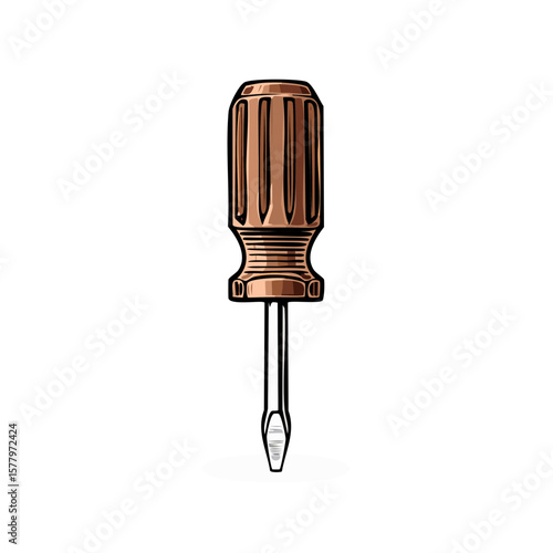Illustration of a Flathead Screwdriver Hand Tool with Metallic Handle for DIY Projects and Home Repairs