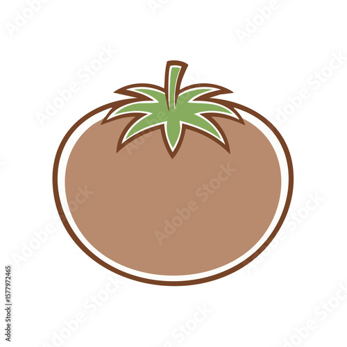 Cartoonish Tomato Illustration Vector Image Brown Tomato Icon with Green Sepals Fresh Vegetables Vegetarian Ingredient