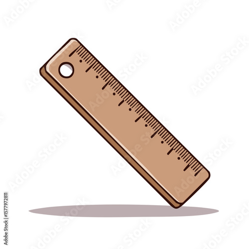 Wooden Ruler Depicts Measuring Tool For Lengths and Distance With Hole At Top for Hanging Storage Cartoon