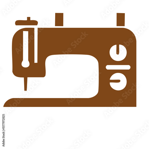 Simple Brown Silhouette of Sewing Machine, Textile Craft and Dressmaking Equipment