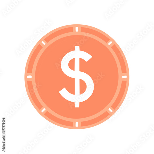 Isolated Cartoon Coin with Dollar Symbol Represents Currency, Money, Finance, and Economic Transactions