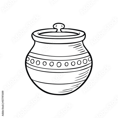 Traditional clay pot illustration, earthenware vessel sketch, rustic handmade ceramic object