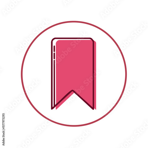 Pink Bookmark Graphic Element, Ribbon Tagged Page, Circle Icon, Clip Art