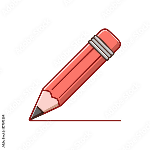 Illustration of a Red Colored Pencil Drawing a Line on White Background