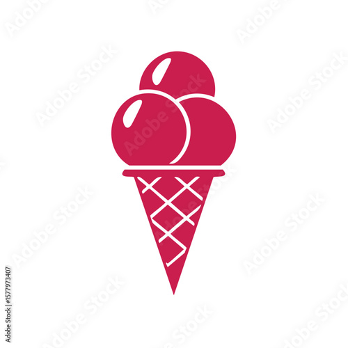 Pink Ice Cream Cone with Three Scoops Graphic Vector Icon Sweet Dessert Frozen Treat Design Element Summer Vacation Food