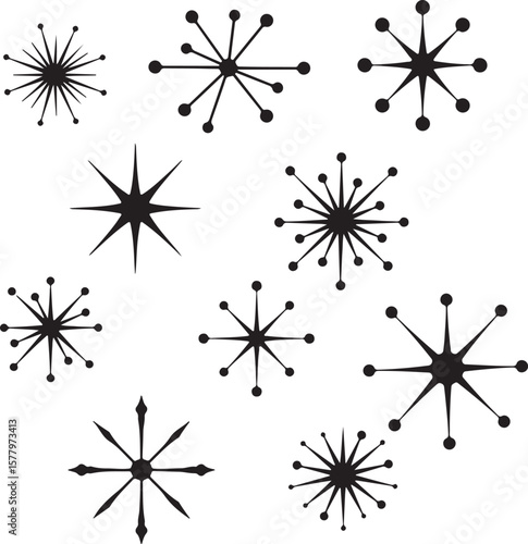 Retro Atomic Age Starbursts Gleaming with Mid Century Modern Charm A Nostalgic Black and White Pattern