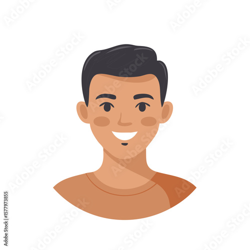 Smiling Man with Dark Hair Cartoon Style Character Portrait Illustration