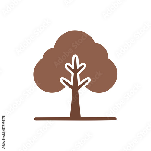 Stylized Tree Icon Representing Nature, Environment and Wooded Areas in Simple Brown Design