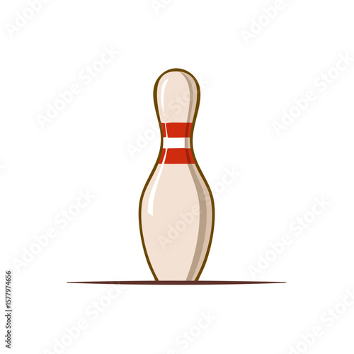 Illustration of a Single Bowling Pin with Red Stripes for a Game Ready to Play