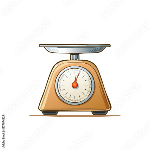 Old Fashioned Kitchen Scale Illustration with Analog Dial and Metal Pan for Measuring Ingredients