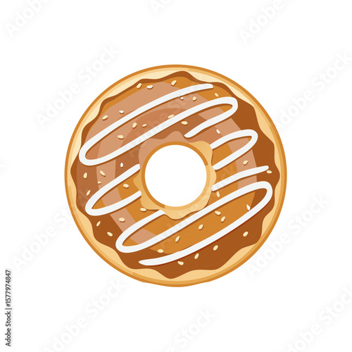 Cartoon Style Caramel Donut with White Icing Topping, Isolated Illustration