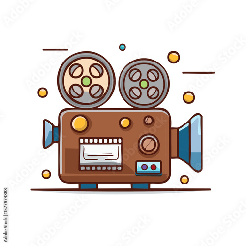 Vintage Film Camera Illustration, Retro Movie Equipment, Filmmaking Concept, Animation, Icon