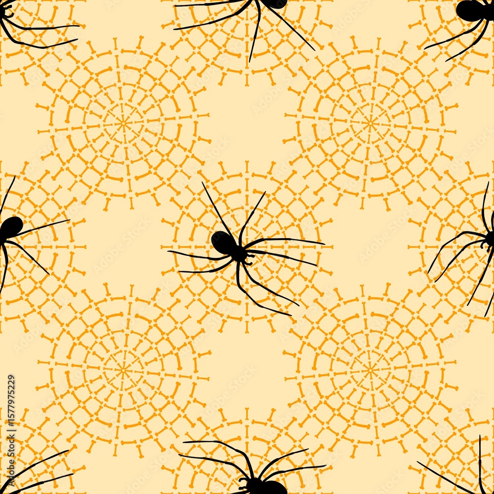 Fototapeta premium Cartoon monsters seamless Halloween spider pattern for wallpaper and fabrics and textiles and packaging and linens