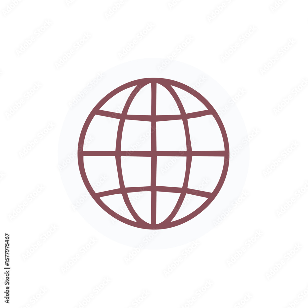 Minimalist Globe Outline Design World Global Network Icon on Circular Shape Minimalist Globe Outline Design World Global Network Icon on Circular Shape