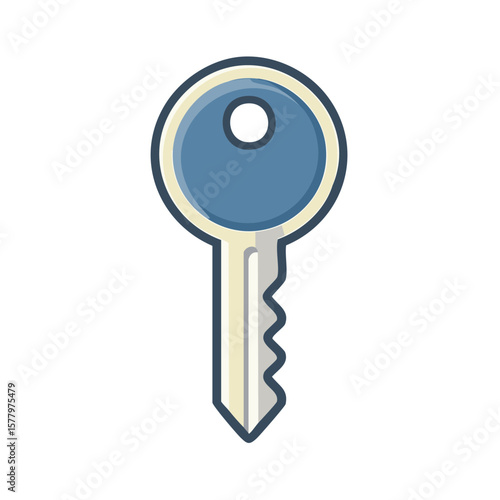 Stylized Cartoon Key Illustration with a Round Head and Notched Blade, Representing Security and Access
