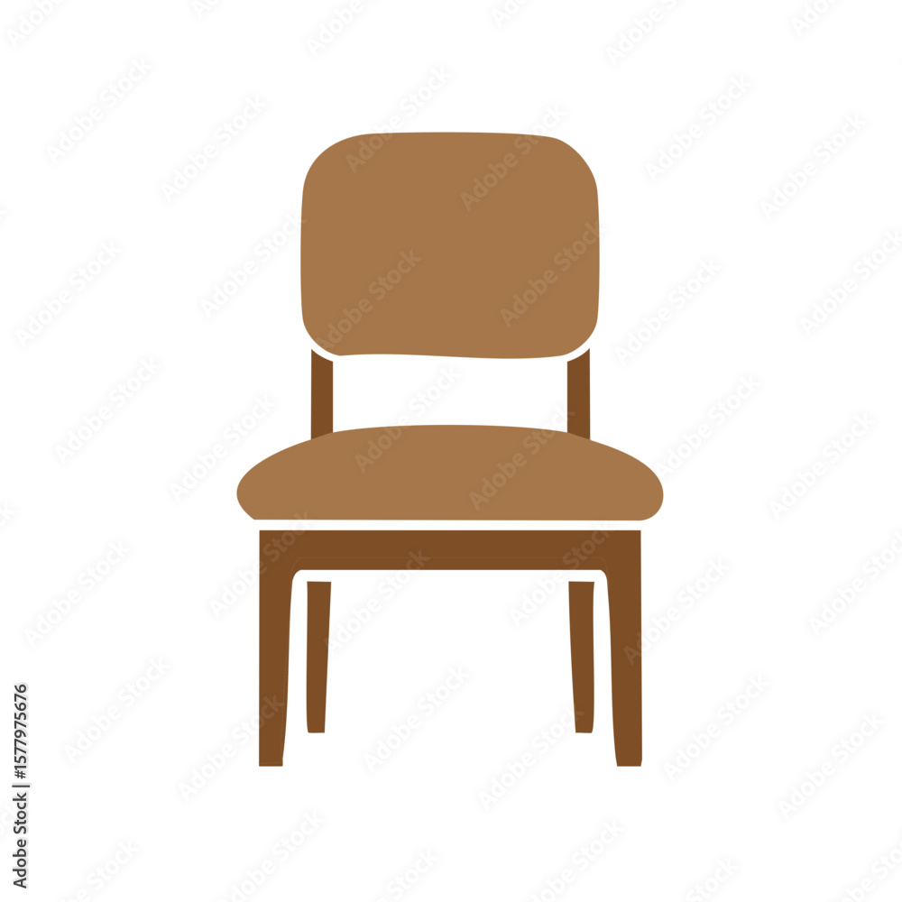 Simple Brown Wooden Chair Illustration with Cushioned Seat and Back Simple Brown Wooden Chair Illustration with Cushioned Seat and Back