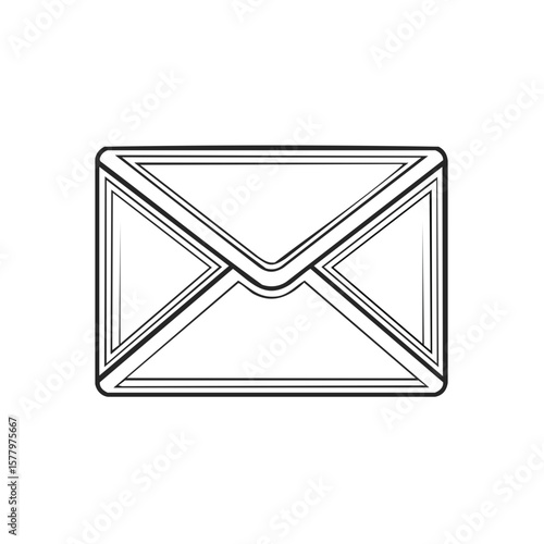 Modern Style Mail Envelope Outline Drawing on White, Vector Illustration