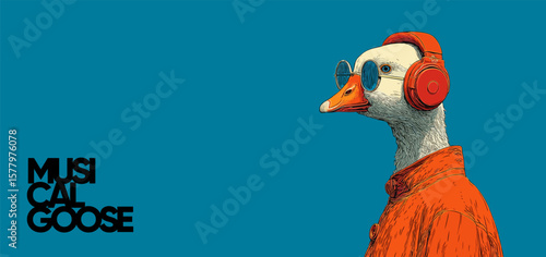 Cool Hipster Goose in Headphones – Vector Pop Culture Animal"
Stylized vector illustration of a goose in red headphones, sunglasses, and a shirt on a blue background—fun, modern, and perfect for music