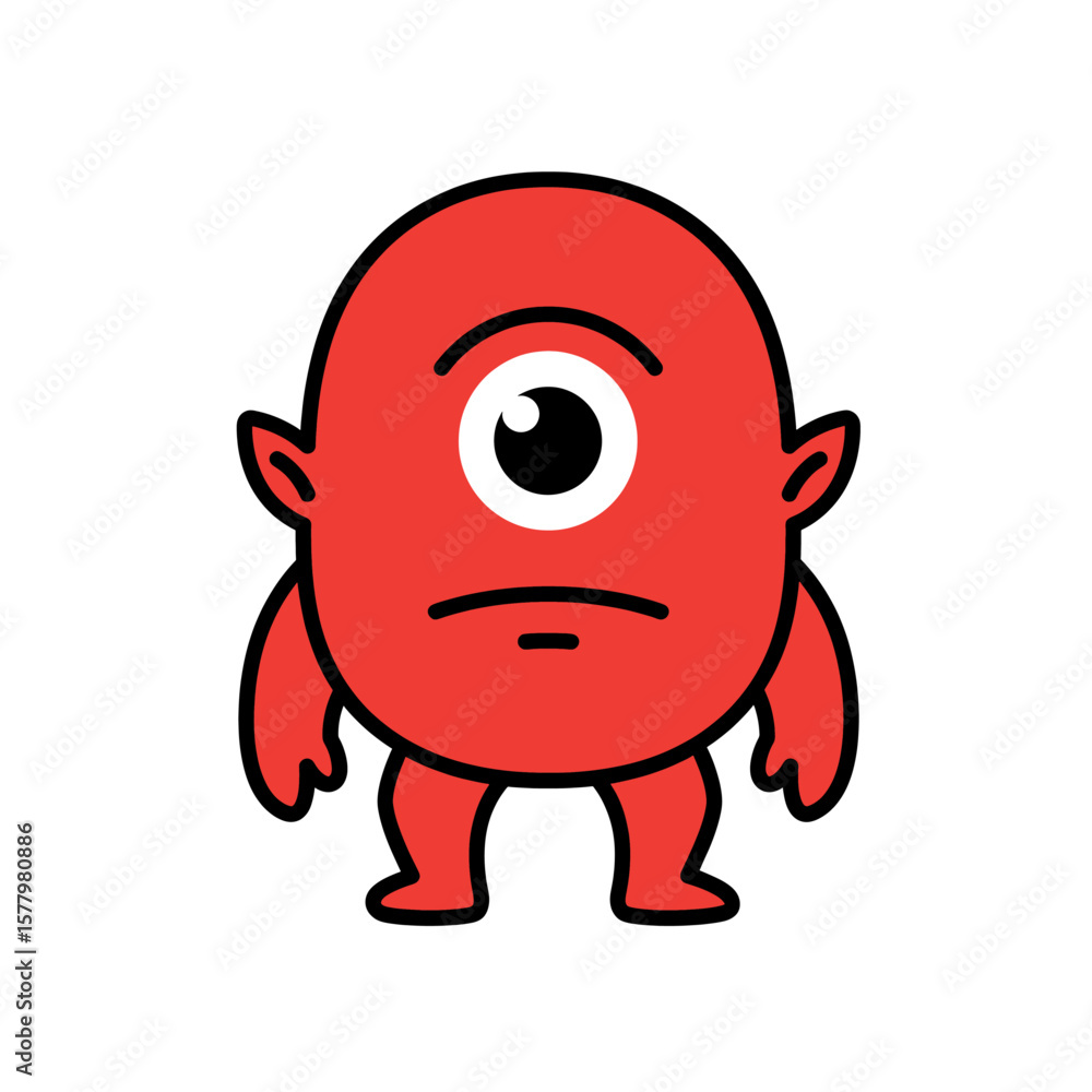 Fototapeta premium Cute red one eyed cyclops monster creature cartoon character