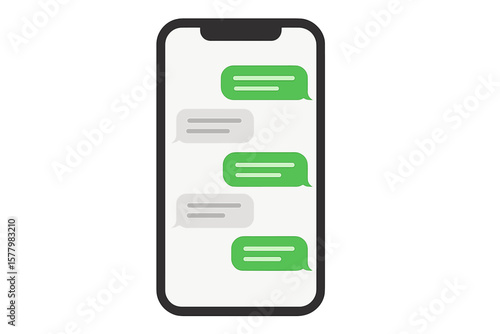 Smartphone screen with chat message bubbles. Online conversation concept. Mobile communication, texting, SMS dialog. Social media app interface. Flat design vector illustration.
