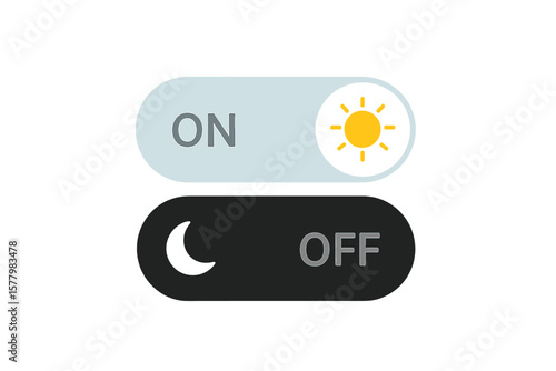 Day Night Mode Toggle Switch Vector. Light Dark UI Button. Sun Moon Icon. On Off Gadget Interface Element. Mobile App Web Design Animation. Day Night Theme Switcher
