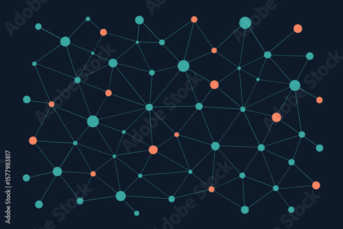 Abstract network connection technology background. Futuristic data communication concept. Global web system. Plexus, nodes, dots and lines design. Modern flat vector illustration.