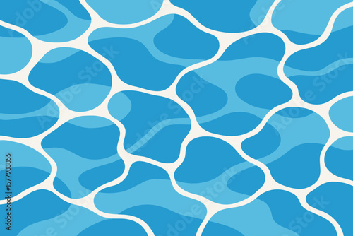 Abstract water background. Swimming pool, sea surface with ripples and sun glare. Summer vacation backdrop. Blue liquid texture. Modern flat vector cartoon illustration.