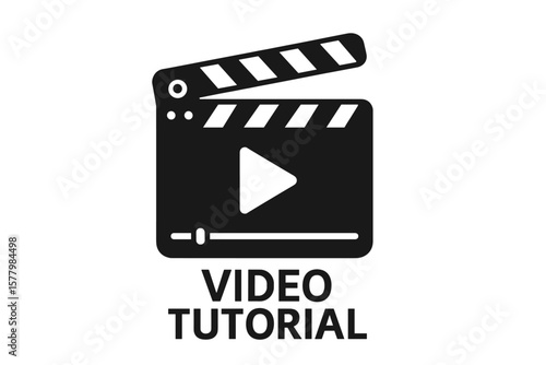 Video tutorial icon emblem button, clapperboard with online video player, movie and online cinema design, video editor, multimedia interface, digital media, streaming