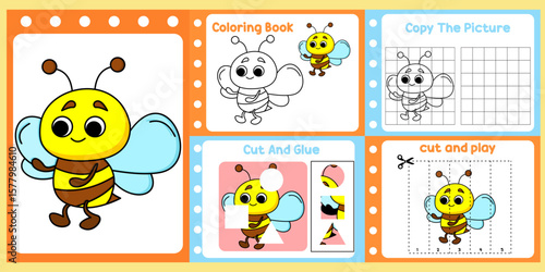 worksheets pack for kids a bee vector.