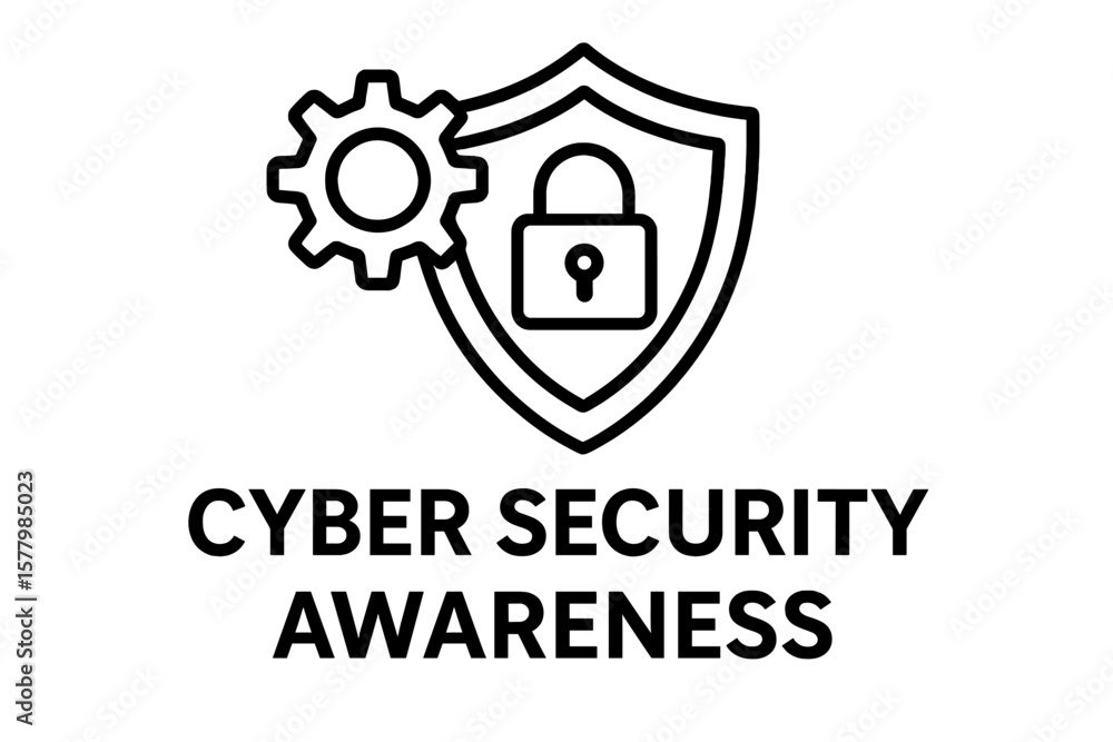 Obraz premium Cyber security awareness concept. Data protection technology icon. Digital privacy and internet safety. Shield, lock and gear sign for information security systems vector.
