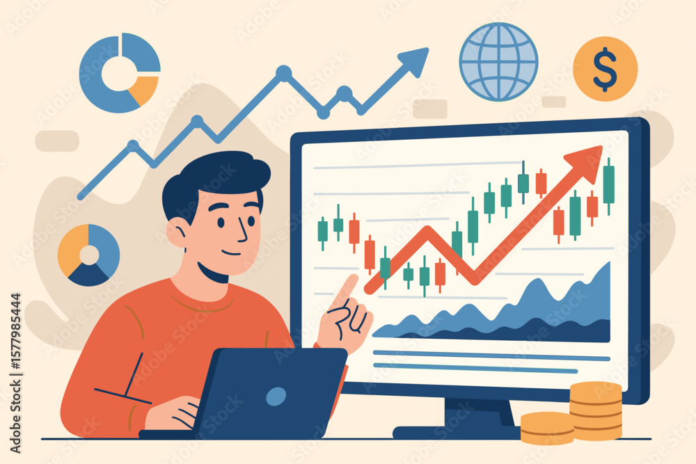 Financial Data Analysis, Stock Market Trading, Business Investment Growth, Economic Trends, Modern Flat Vector Illustration, Analytics Dashboard, Global Finance Concept Financial Data Analysis, Stock Market Trading, Business Investment Growth, Economic Trends, Modern Flat Vector Illustration, Analytics Dashboard, Global Finance Concept