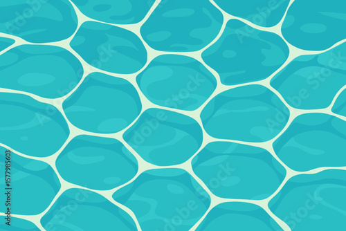 Seamless Swimming Pool Water Surface Pattern. Sunlight Reflections on Blue Pool Tiles. Abstract Summer Aqua Texture. Vector Cartoon Background for Pool, Spa, Beach, Resort, Vacation, Relaxation