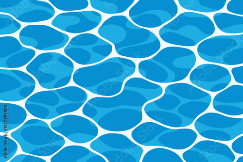 Seamless Blue Swimming Pool Water Pattern, Abstract Summer Aqua Surface, Vector Cartoon Background, Wavy Liquid Texture, Reflective Ripples, Clean Fresh Poolside Design