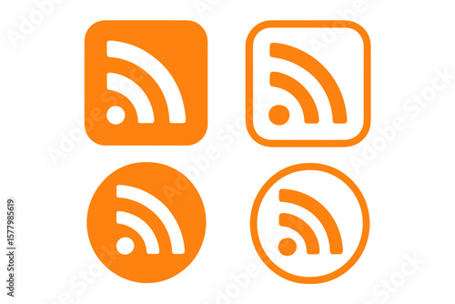 RSS Feed Icon Set. Orange Podcast, WiFi, Broadcast, Signal, Internet, Podcasting, Web, Digital Communication, Social Media, Technology, Vector Illustration, Transparent PNG