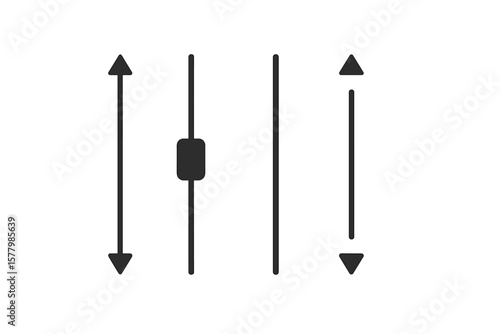 Minimalist Scrollbar Set Vector, Isolated Vertical Scroll Bars, Slider, Up Down Arrows, UI Design Elements, Interface Widget Icons, Web App Navigation Controls, Interaction Tools