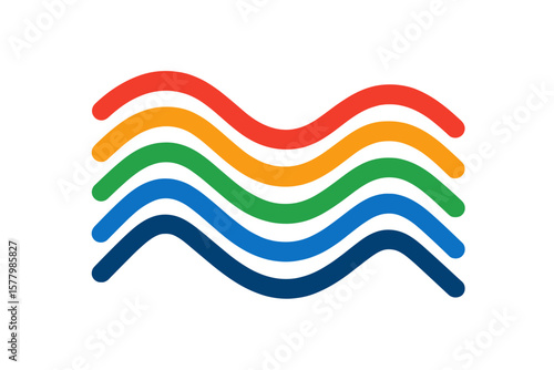 Abstract wavy lines in vibrant rainbow colors. Symbol of diversity, flow, and connection. Logo concept for community or tech. Graphic element for data, frequency, or movement.
